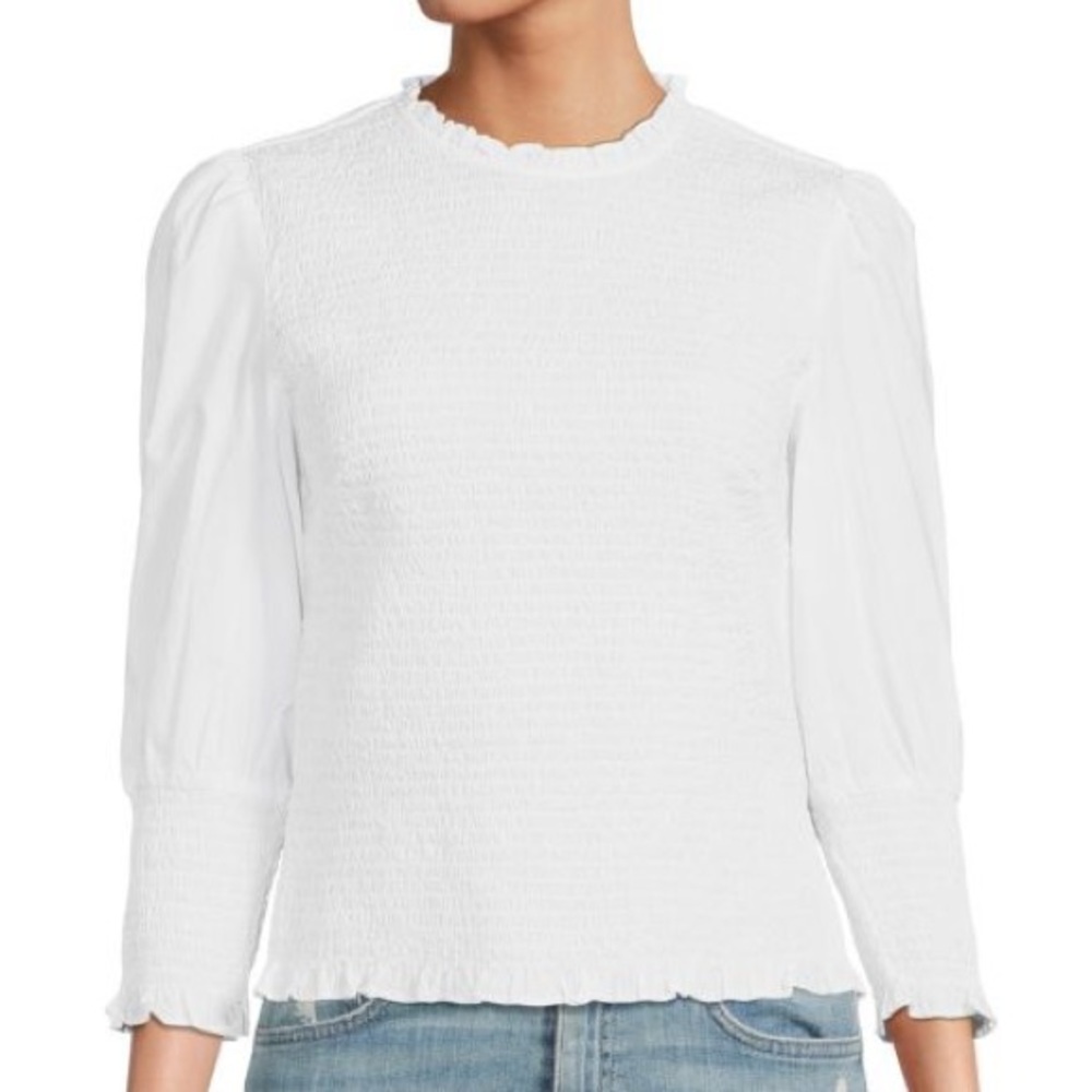 {Veronica Beard} Kali Smocked Top, Off White, Size 2, NWT